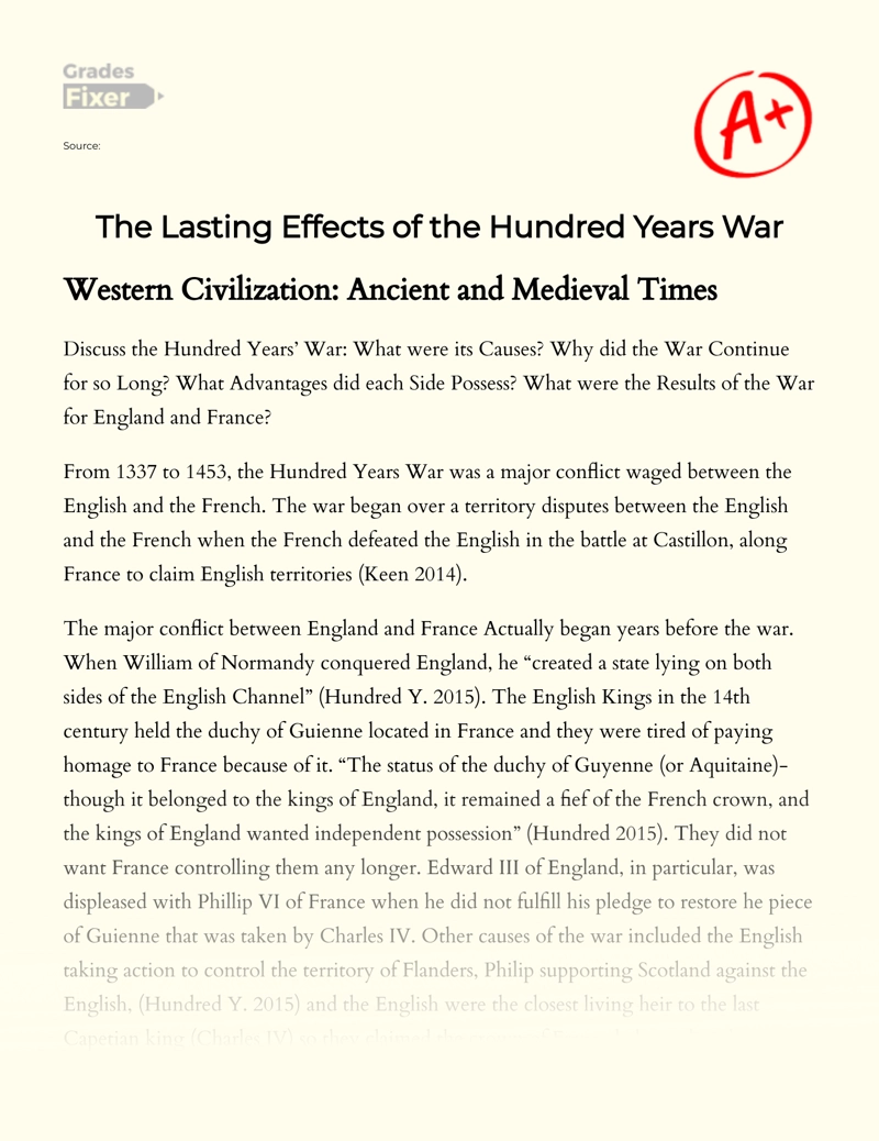 The Lasting Effects of The Hundred Years War Essay