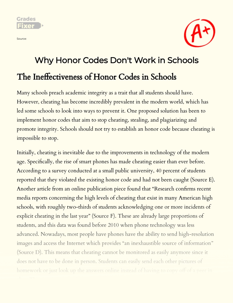 Why Honor Codes Don't Work in Schools Essay