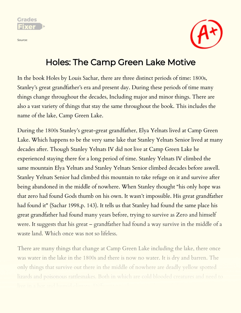 Holes: The Camp Green Lake Motive Essay
