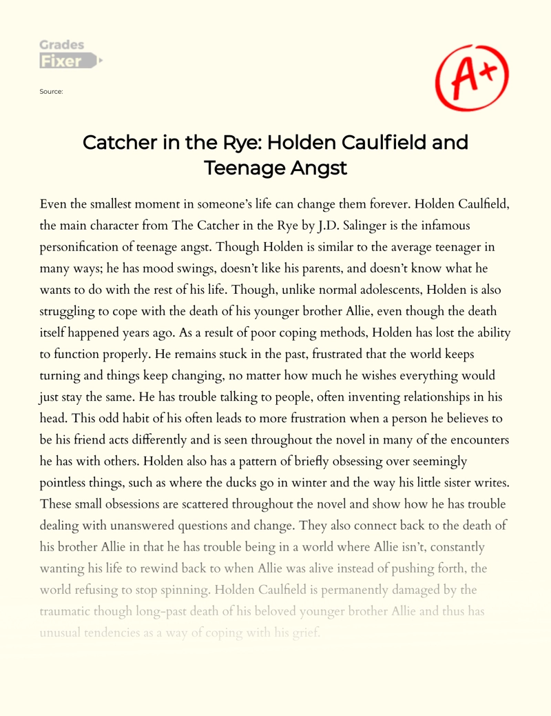 Catcher in The Rye: Holden Caulfield and Teenage Angst Essay