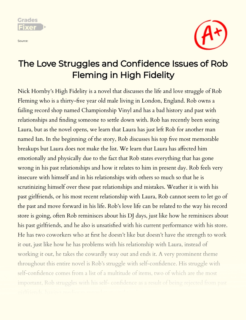 The Love Struggles and Confidence Issues of Rob Fleming in High Fidelity Essay
