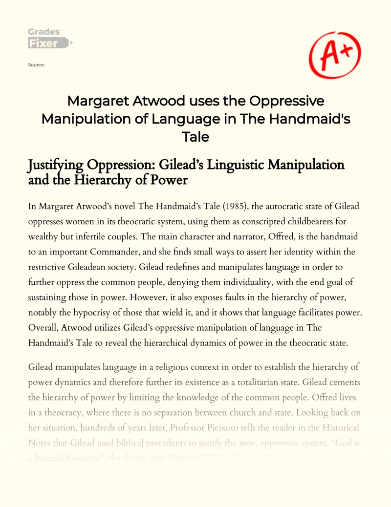 Gilead's Oppressive Manipulation of Language in The Handmaid's Tale Essay