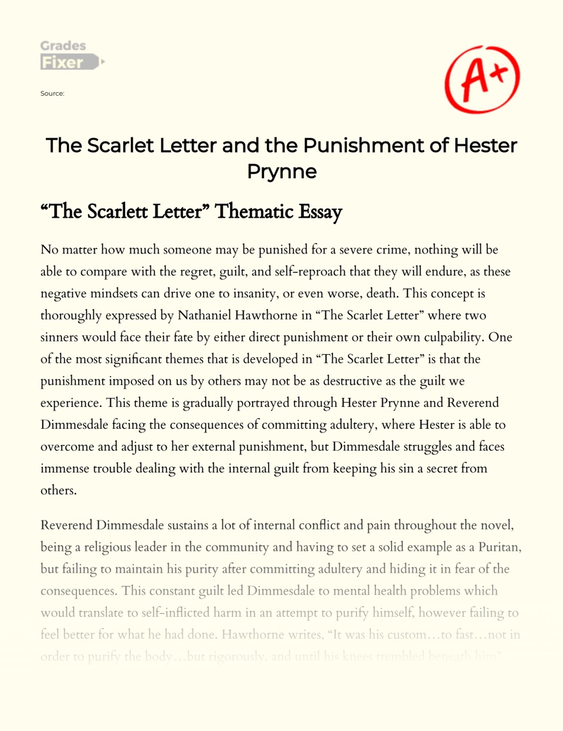 The Scarlet Letter and The Punishment of Hester Prynne Essay