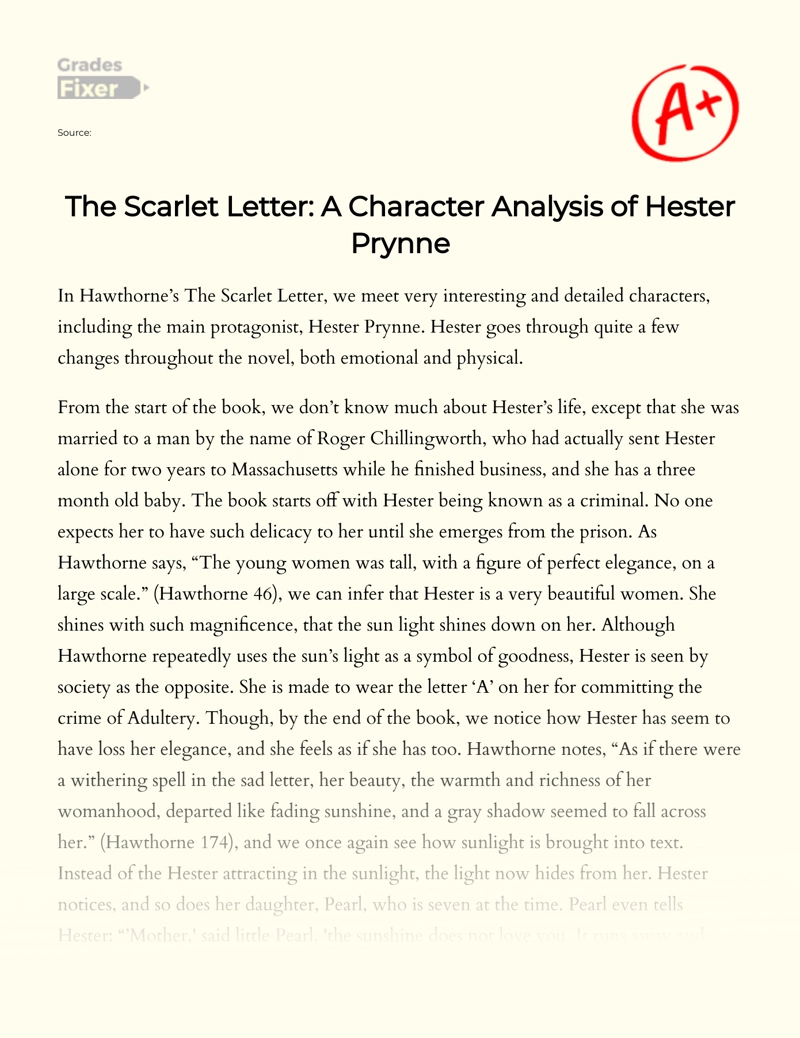 The Scarlet Letter: a Character Analysis of Hester Prynne Essay