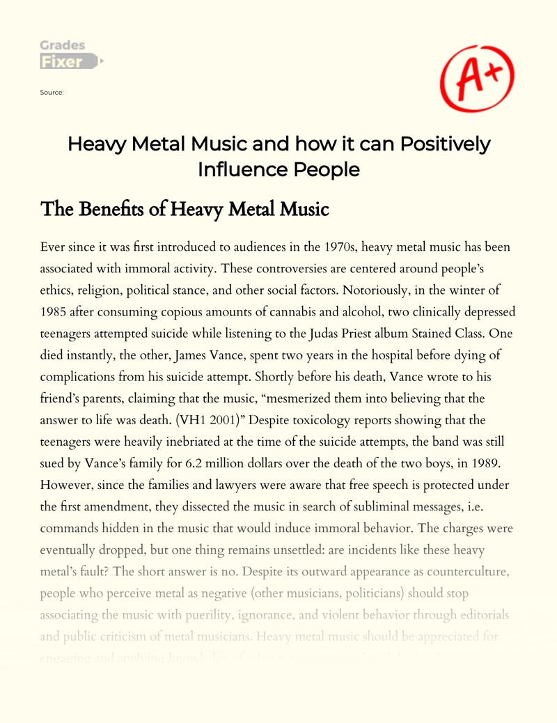 Heavy Metal Music and How It Can Positively Influence People Essay