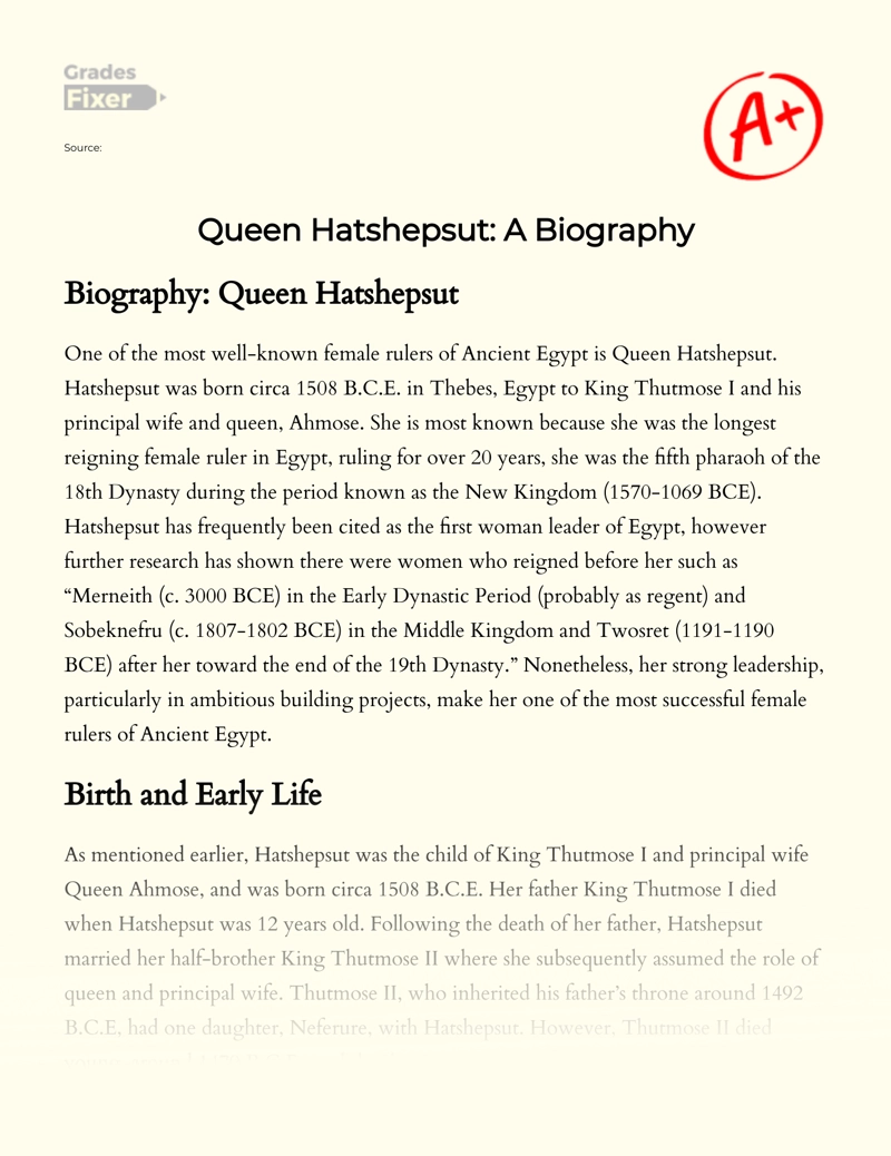 Queen Hatshepsut: a Biography Essay