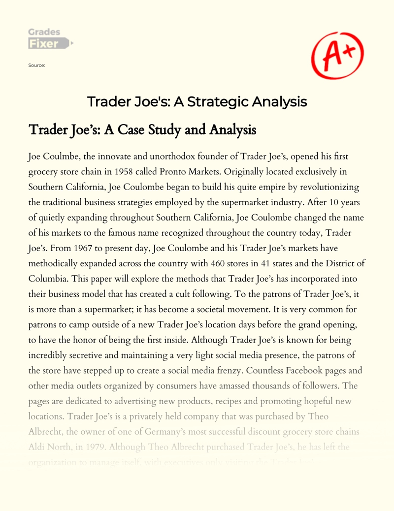 Trader Joe's: a Strategic Analysis Essay