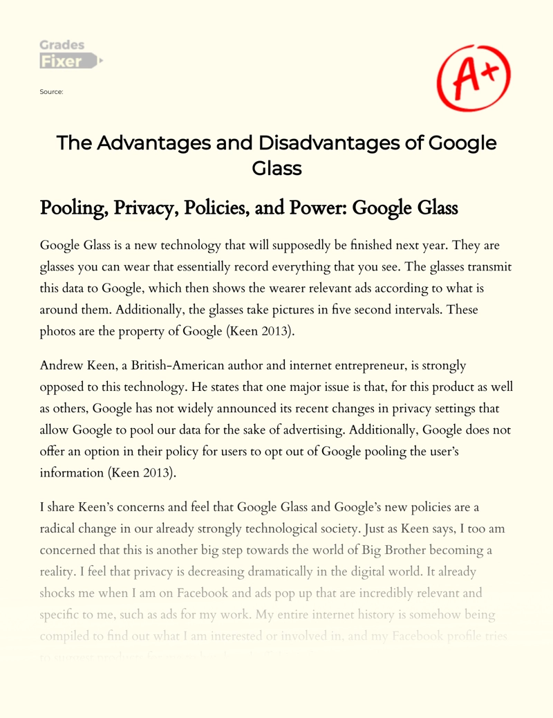 The Advantages and Disadvantages of Google Glass Essay