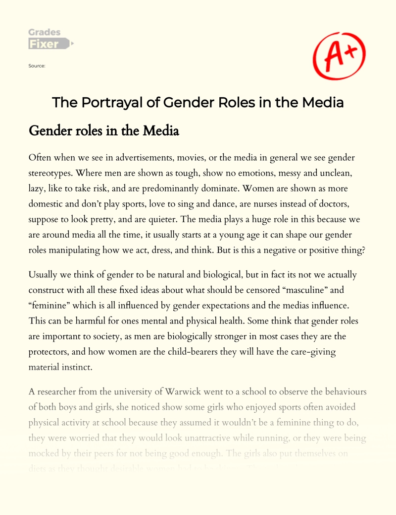 The Portrayal of Gender Roles in The Media essay
