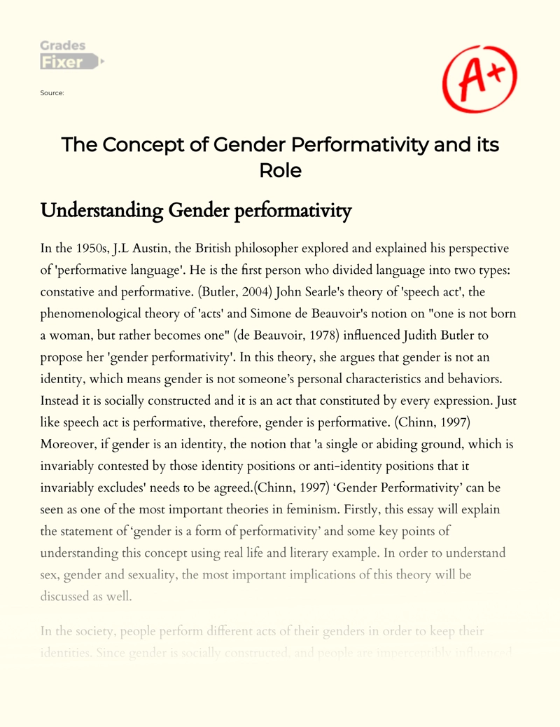 The Concept of Gender Performativity and Its Role essay