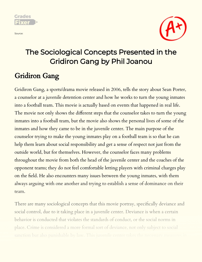 The Sociological Concepts Presented in The Gridiron Gang by Phil Joanou Essay