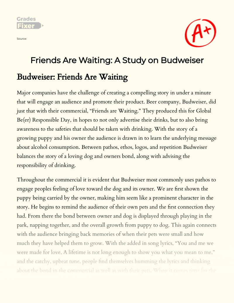 Friends Are Waiting: a Study on Budweiser Essay