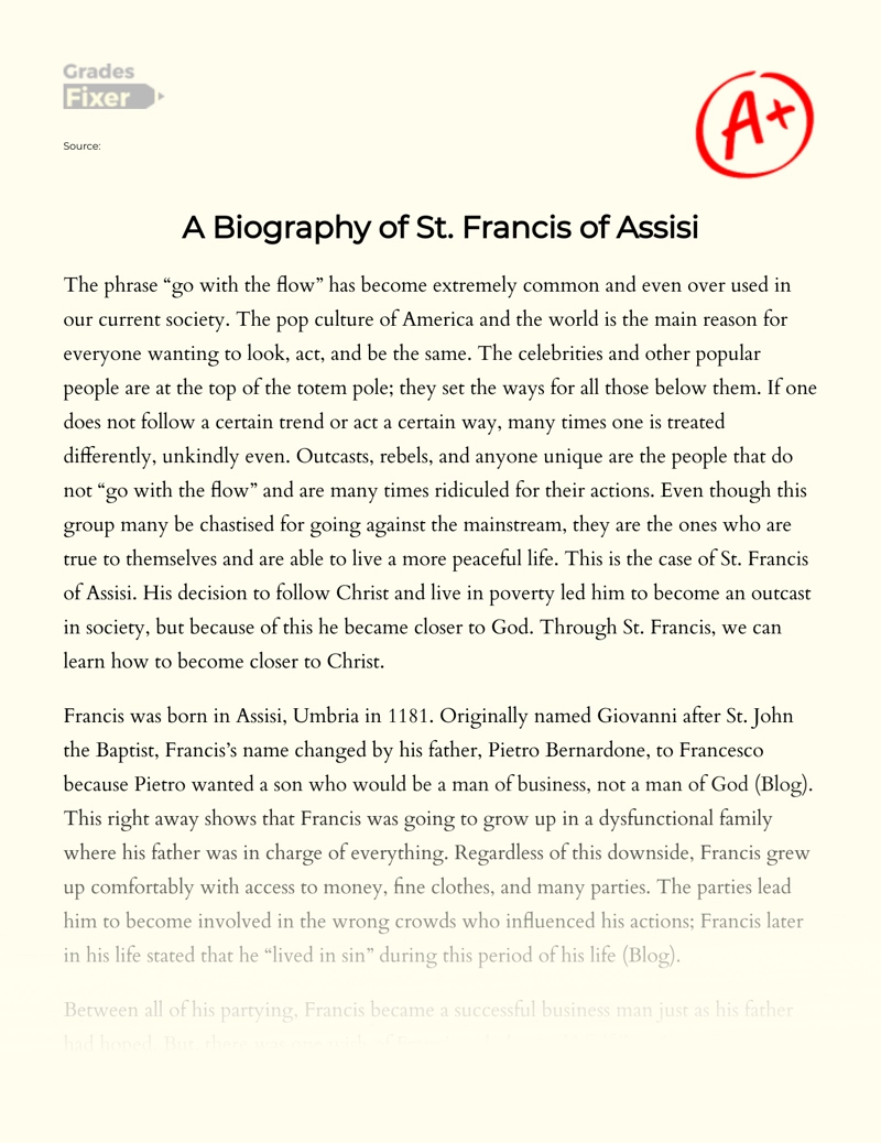 A Biography of St. Francis of Assisi Essay