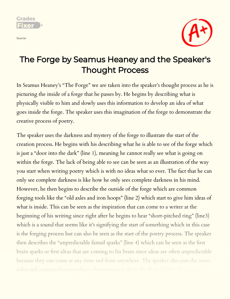 The Forge by Seamus Heaney and The Speaker's Thought Process Essay