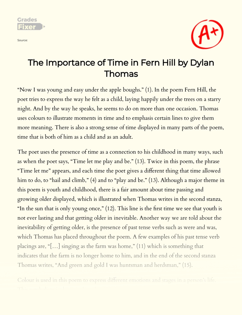 The Importance of Time in Fern Hill by Dylan Thomas Essay