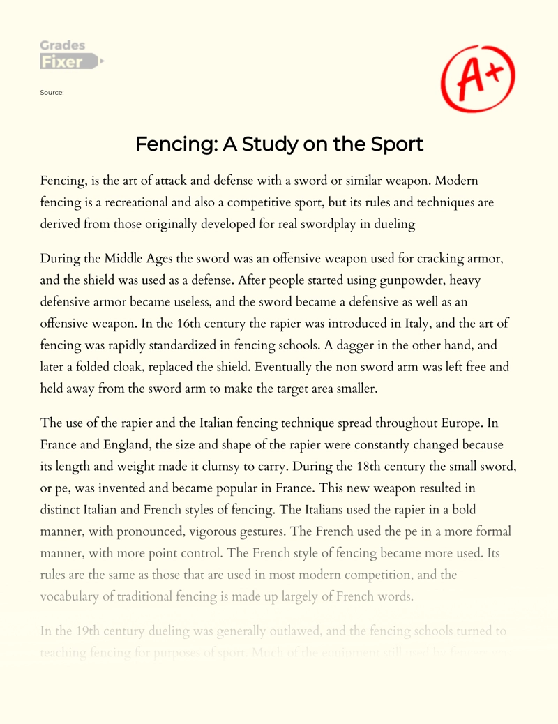 Fencing: a Study on The Sport Essay