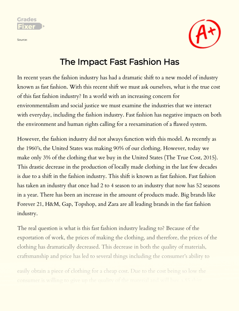 fast fashion short essay