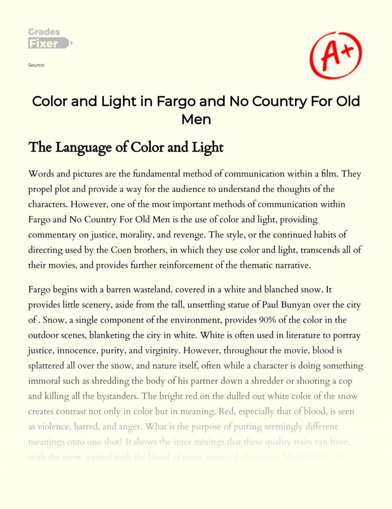 Color and Light in Fargo and No Country for Old Men essay