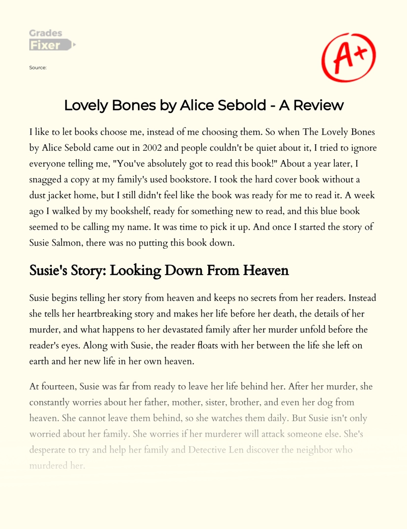 Lovely Bones by Alice Sebold - a Review Essay