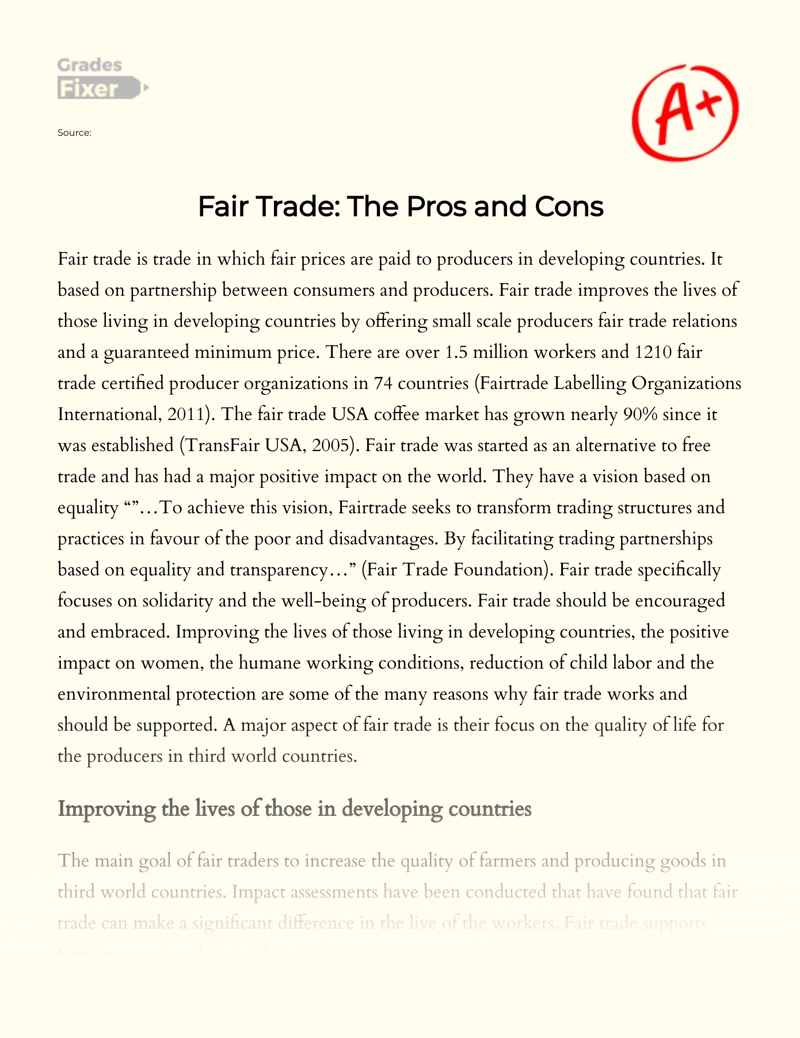 Fair Trade: The Pros and Cons Essay