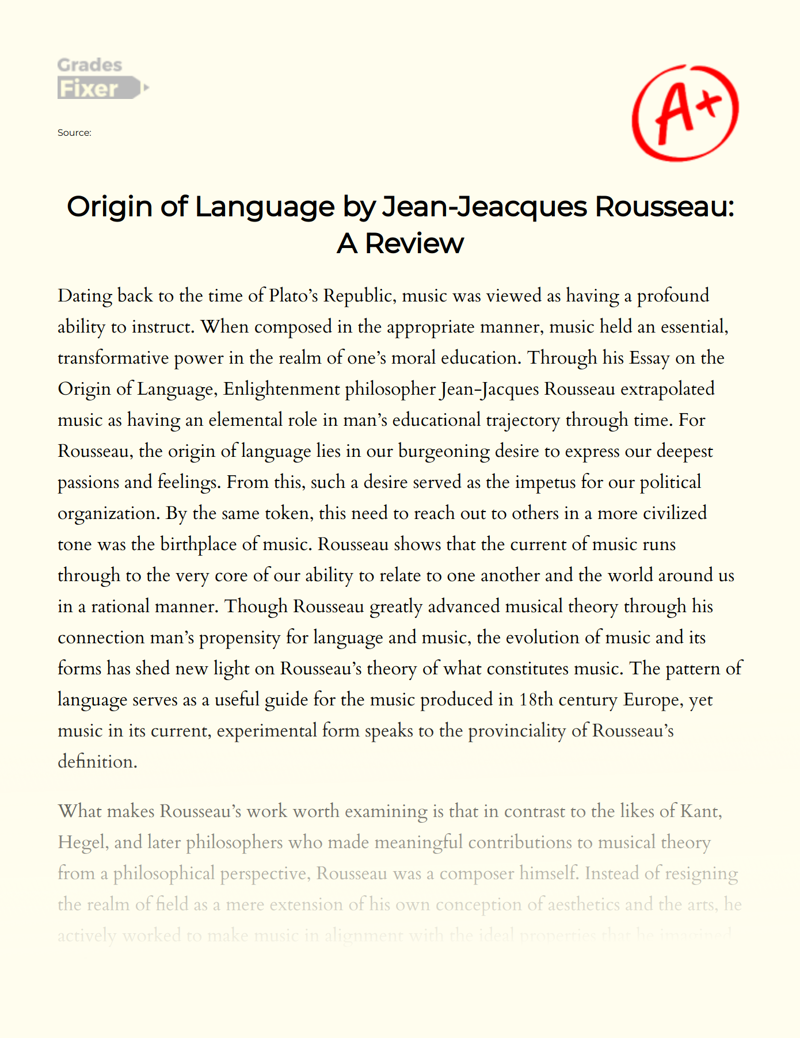 Origin of Language by Jean-jeacques Rousseau: a Review Essay
