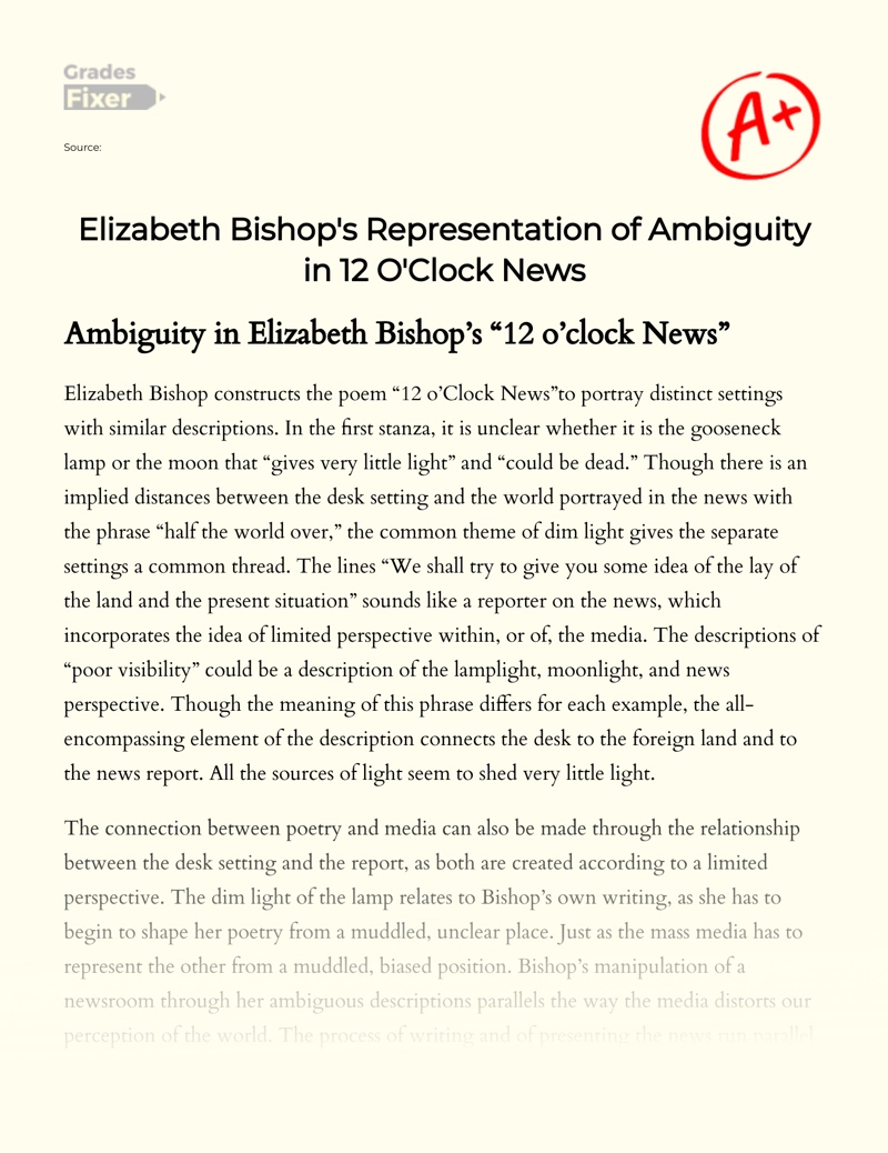 Elizabeth Bishop's Representation of Ambiguity in 12 O'clock News Essay