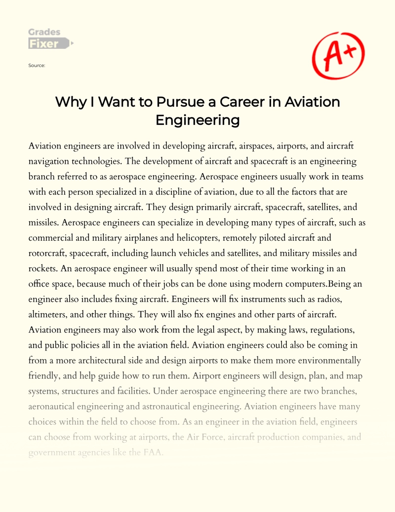 All-knowing Specialists: Why I Want to Be an Aerospace Engineer Essay