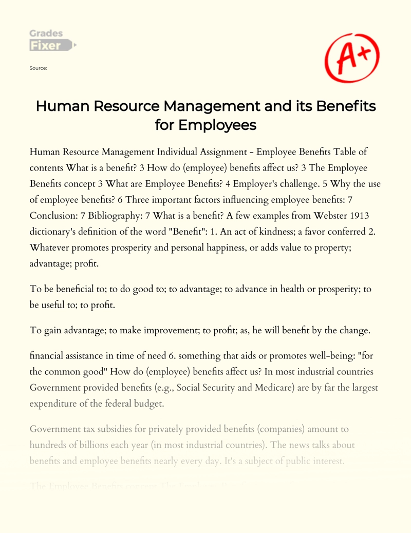Human Resource Management and Its Benefits for Employees Essay