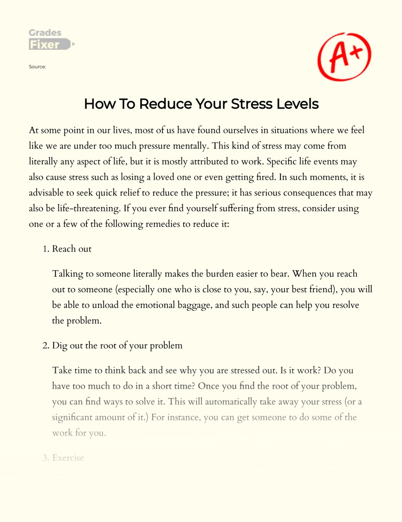 How to Reduce Your Stress Levels essay