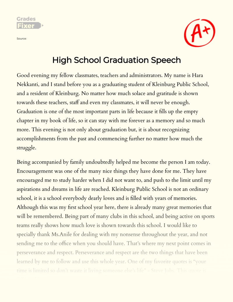 My High School Graduation Speech Essay