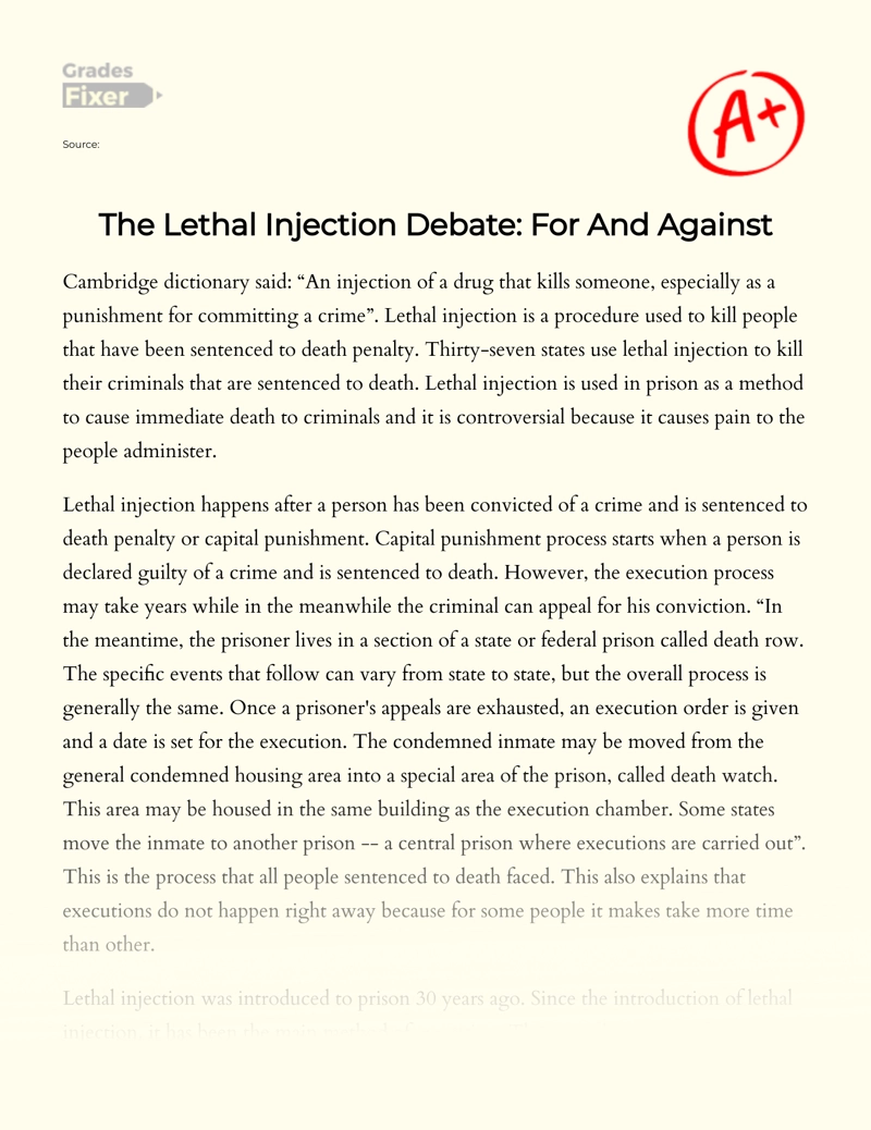 The Lethal Injection Debate: for and Against essay