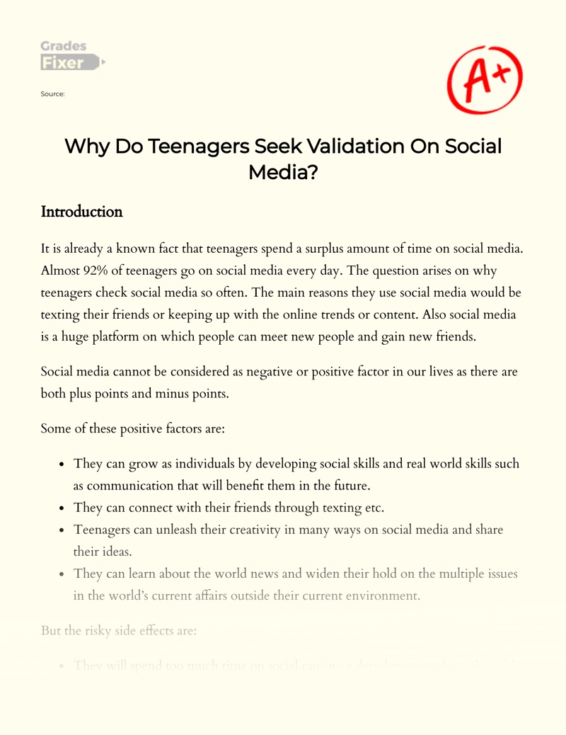 The Reasons Why Teenagers Seek Validation on Social Media essay