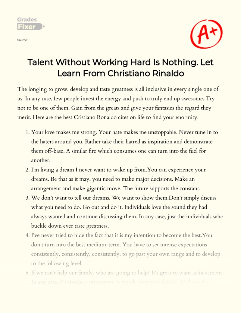 Talent Without Working Hard is Nothing. Let Learn from Cristiano Ronaldo essay