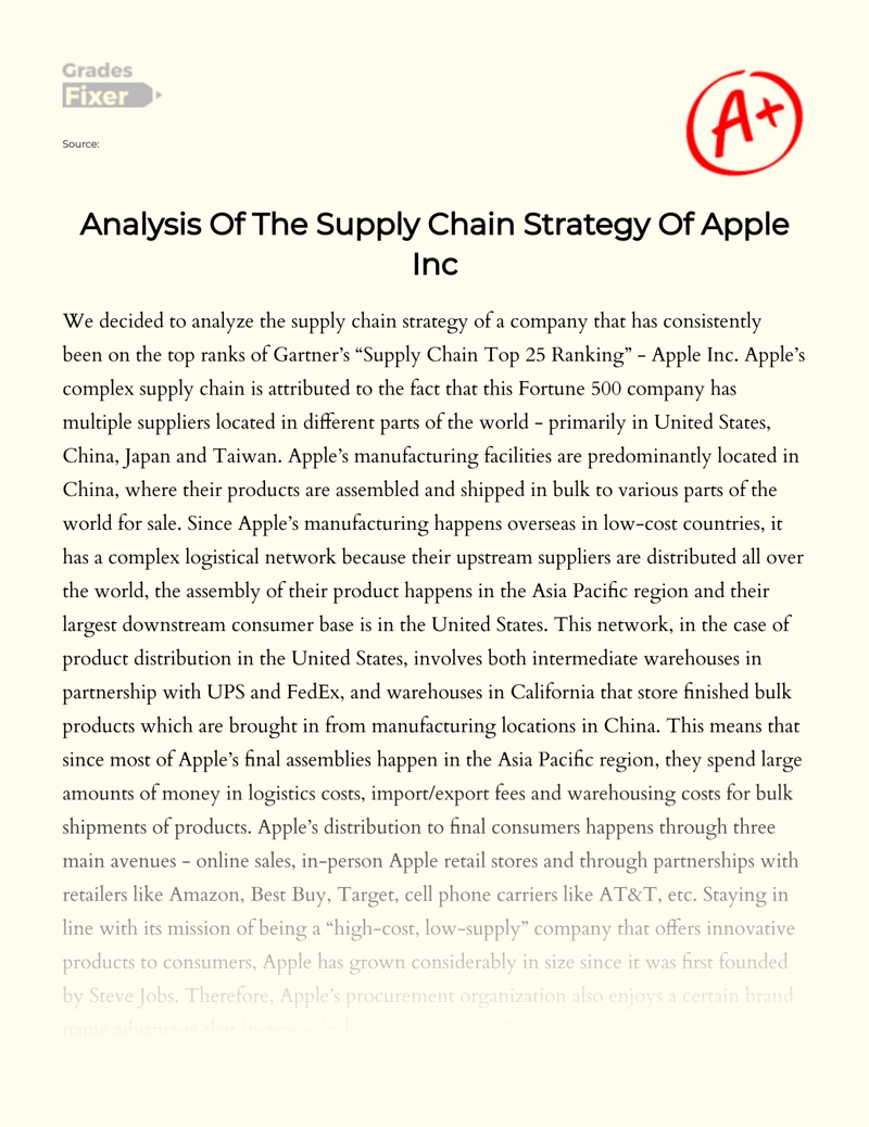 Analysis of The Supply Chain Strategy of Apple Inc Essay