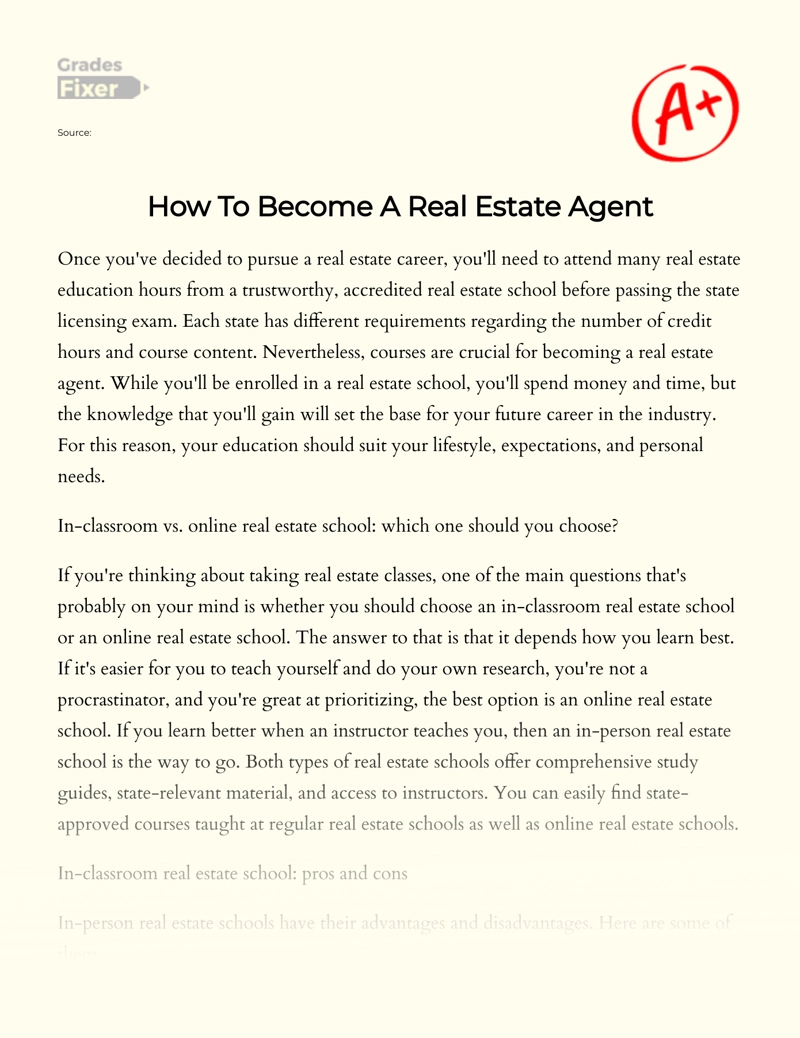 How to Become a Real Estate Agent Essay