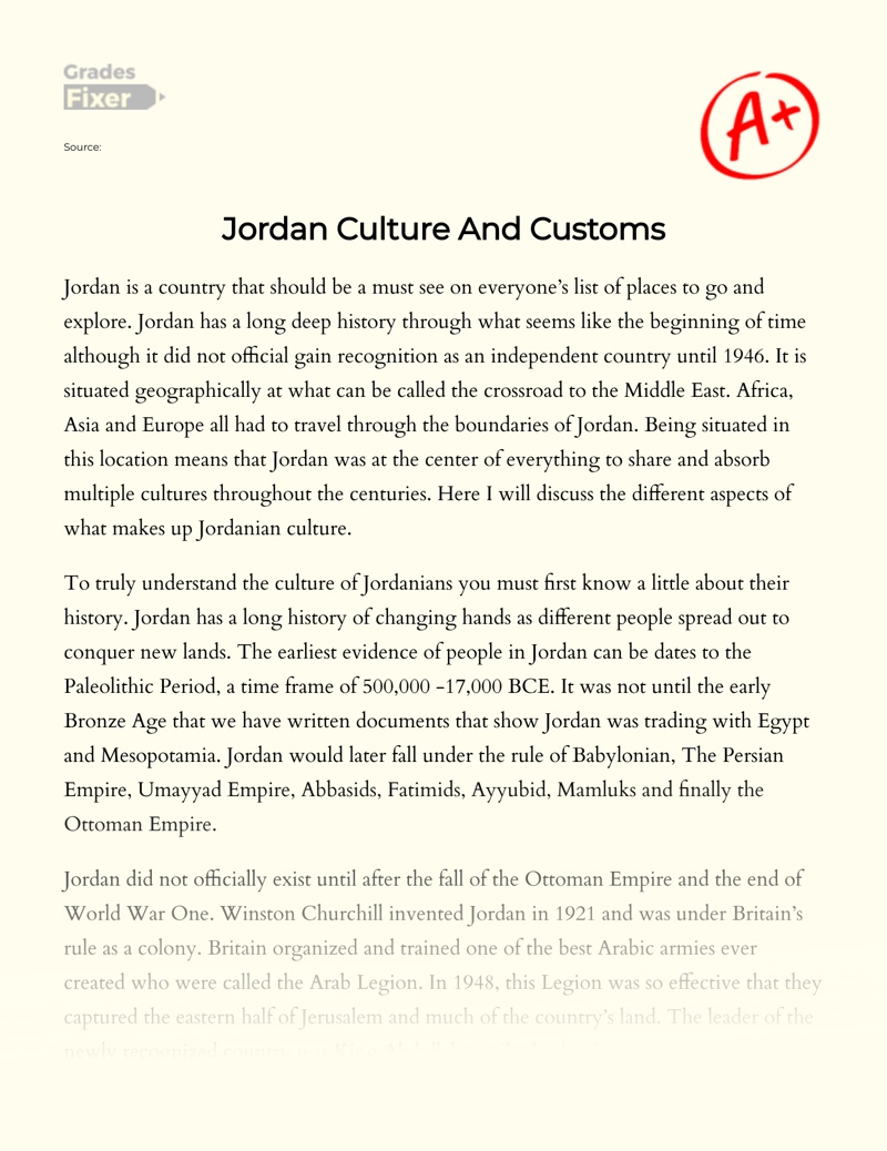 Jordan Culture and Customs essay