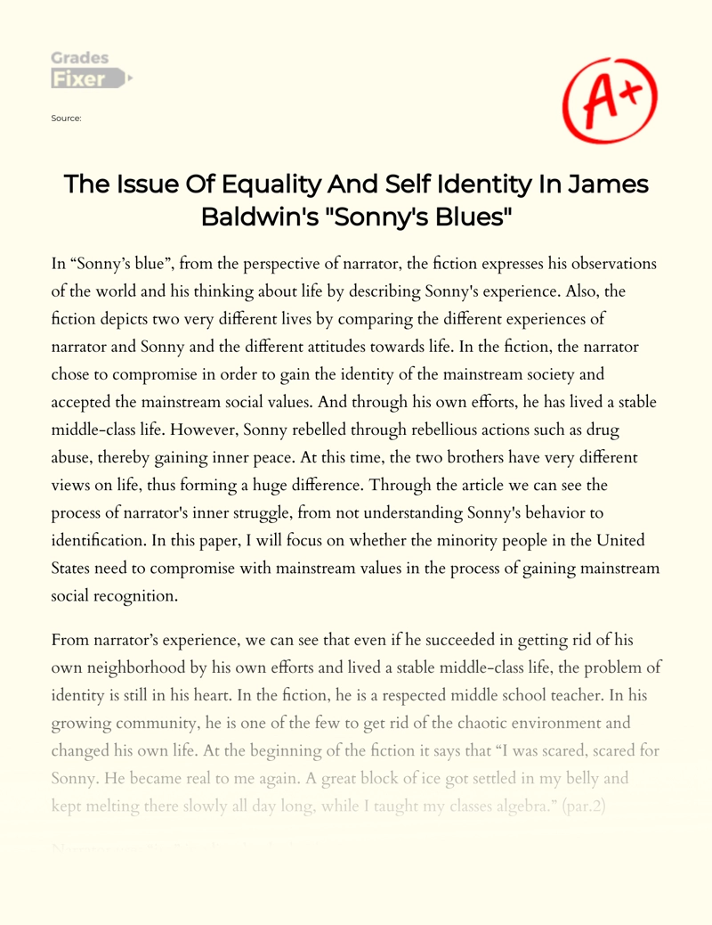 The Issue of Equality and Self Identity in James Baldwin's "Sonny's Blues" Essay
