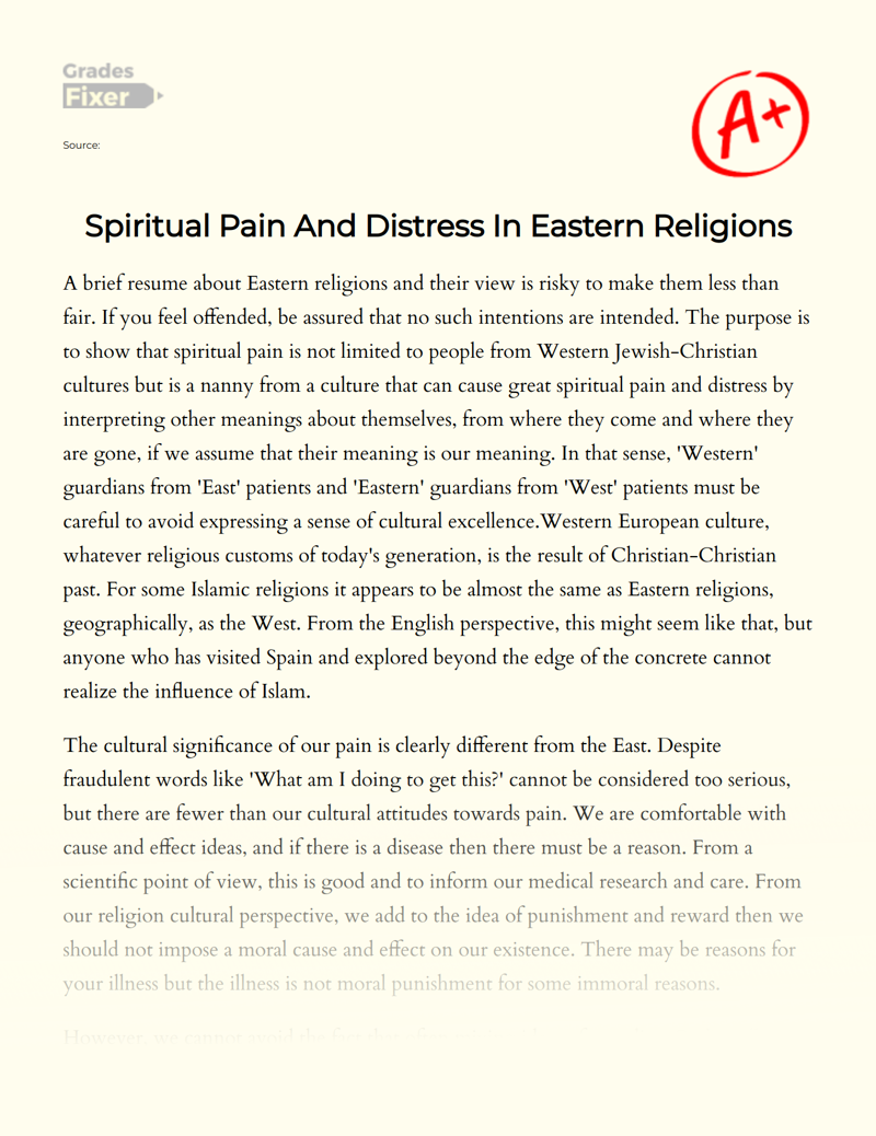 Spiritual Pain and Distress in Eastern Religions essay