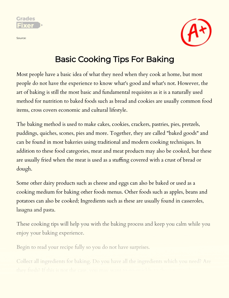 Basic Cooking Tips for Baking Essay