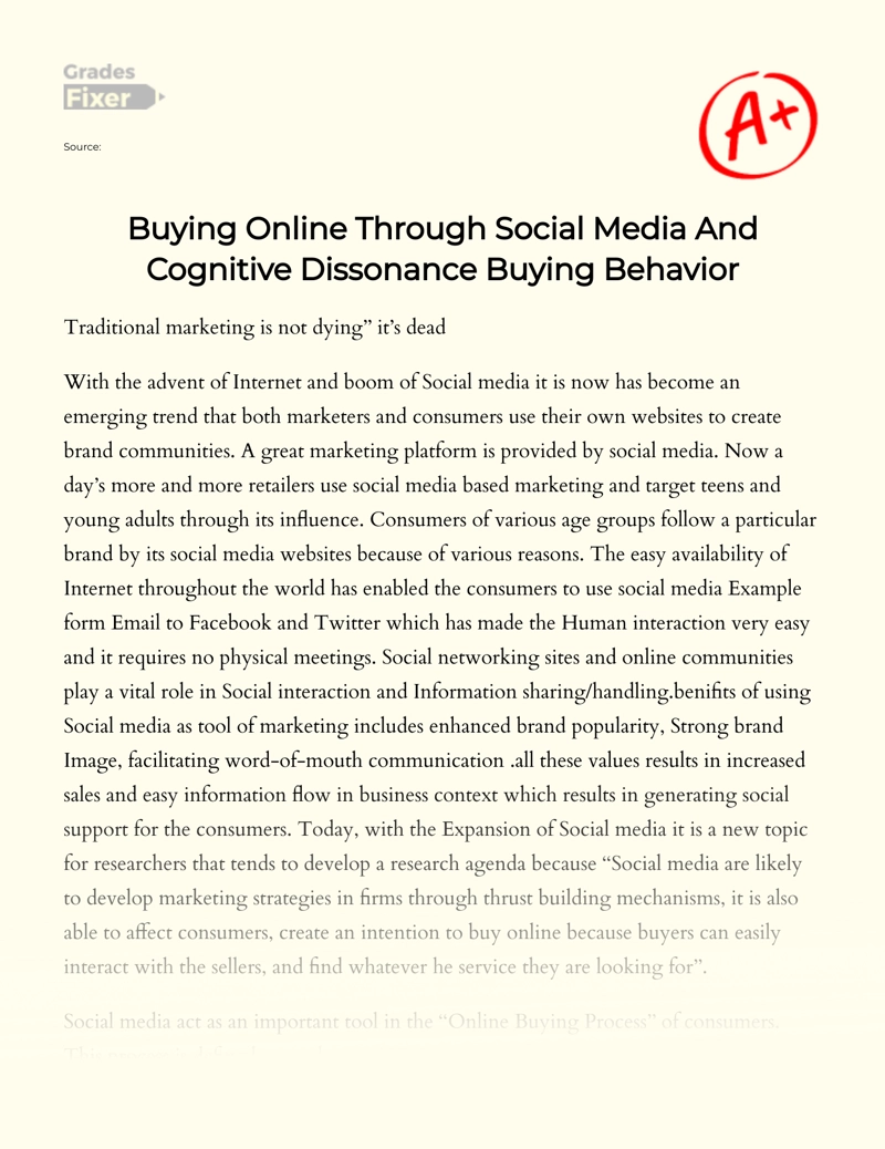 Buying Online Through Social Media and Cognitive Dissonance Buying Behavior essay