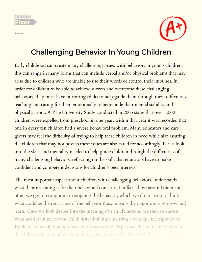 Challenging Behavior in Young Children Essay