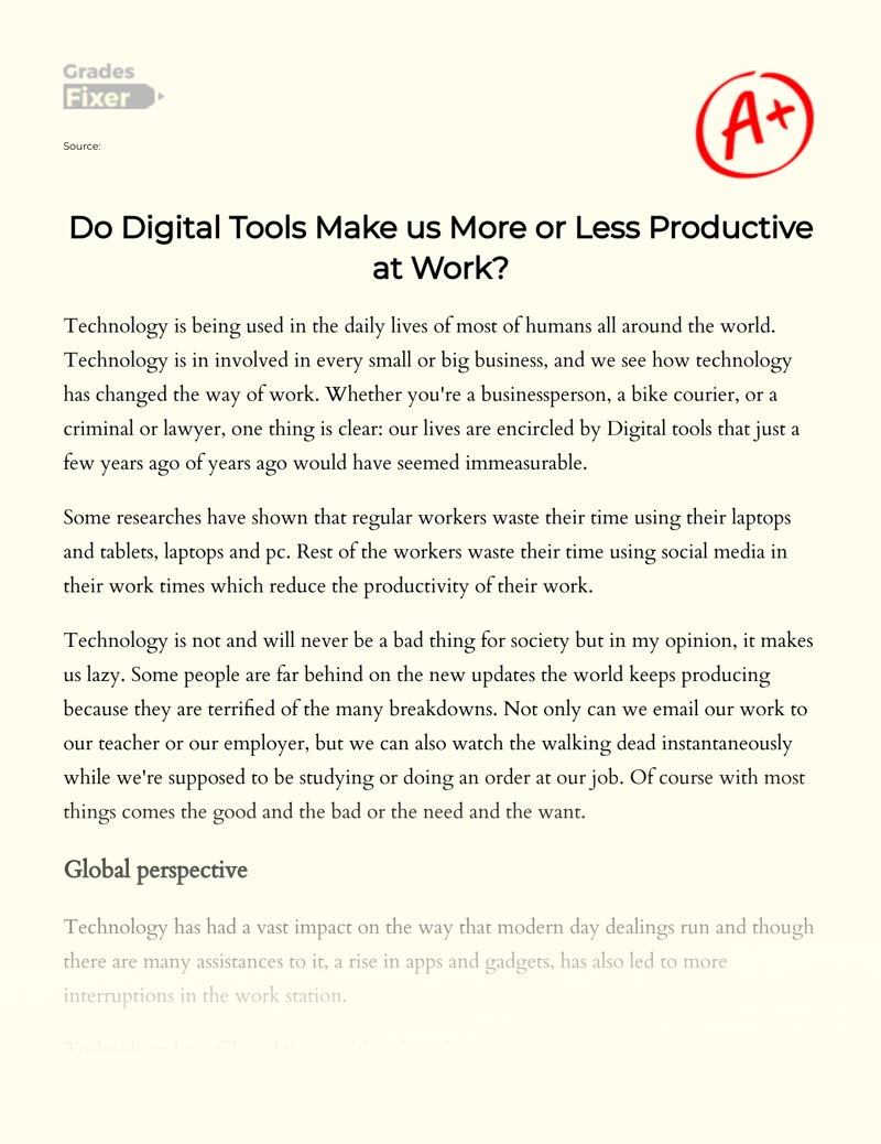 The Effect of Digital Tools on Our Productivity at Work Essay