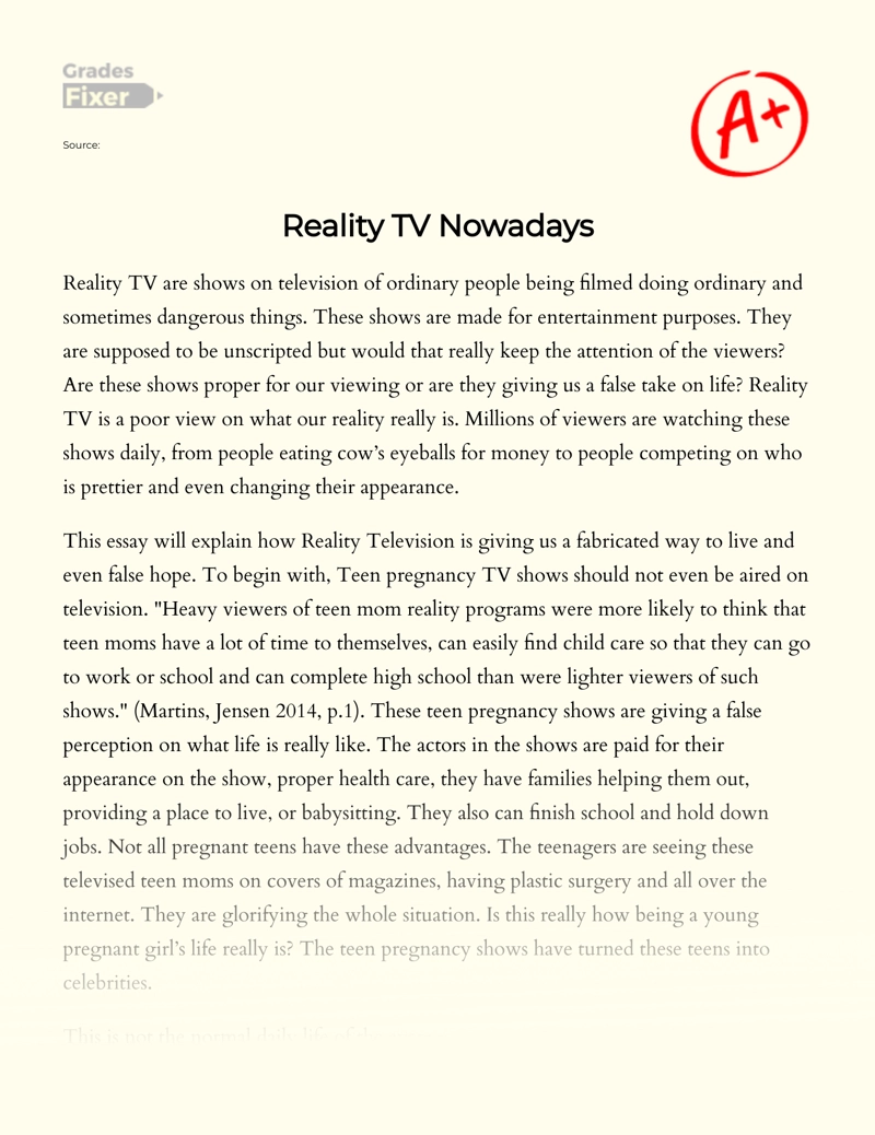 Reality Tv Nowadays essay
