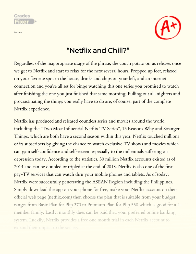 Netflix and Chill: The Impact of Netflix on People essay