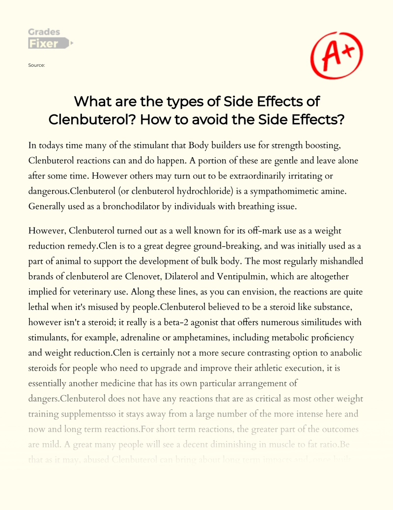 What Are The Types of Side Effects of Clenbuterol How to Avoid The Side Effects essay
