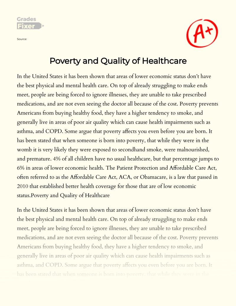 Problematic Issues in America: Poverty and Health Essay
