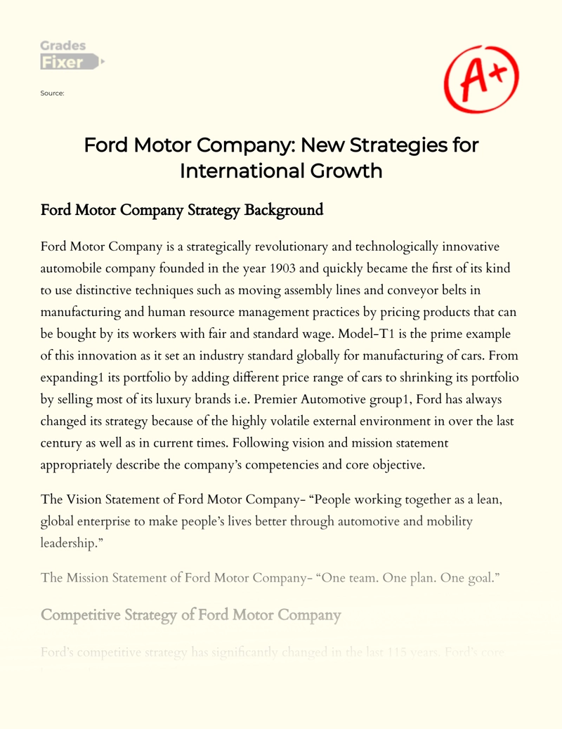 Company Ford: Core Competencies and Strategies  Essay