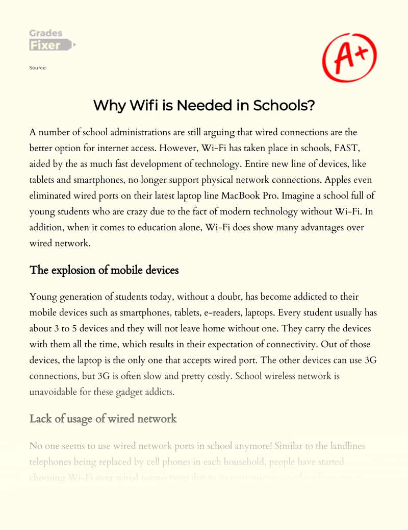 The Need for Wi-Fi in Schools Essay
