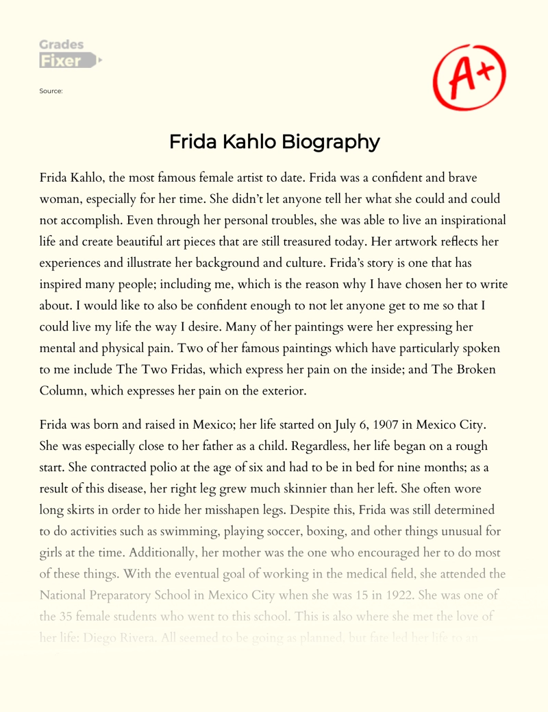 Frida Kahlo: Biography, Paintings and Facts essay