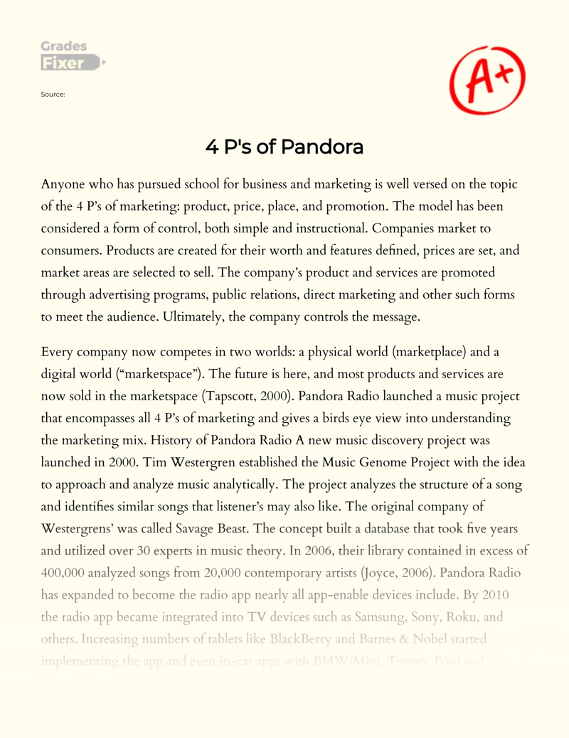 4 P's of Pandora Essay